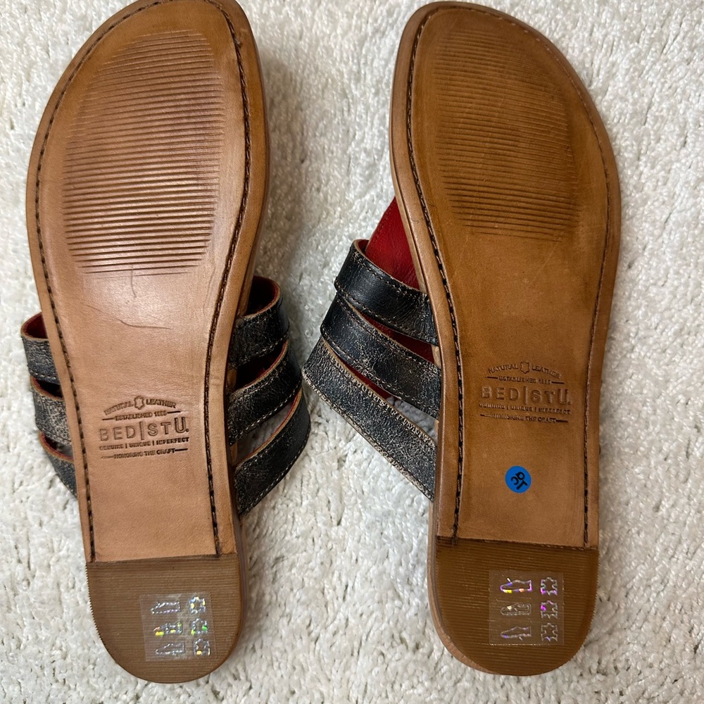 BED|STU Distressed Black and Tan Sandals 9.0 - Picture 2 of 5